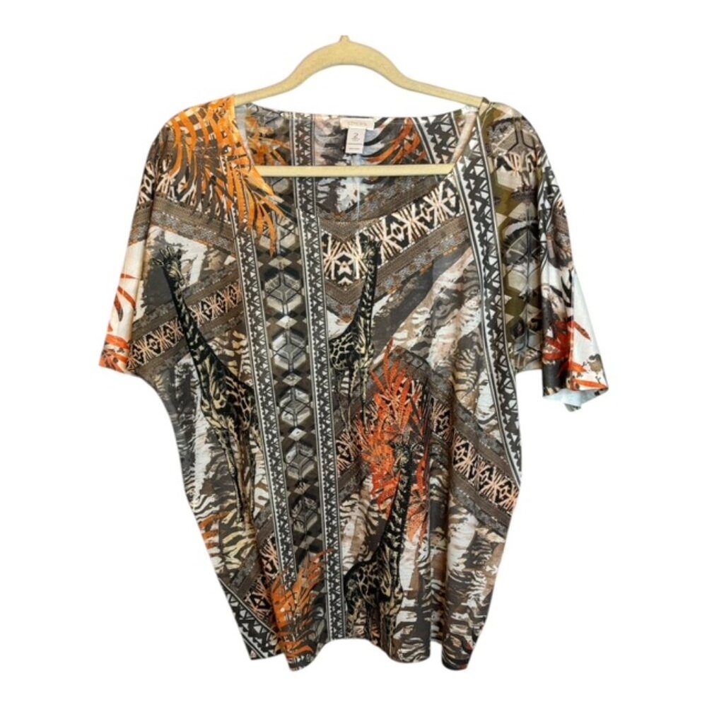 Chico's Blouse Women's Size Large Tshirt Giraffe Embellished‎ Gems Chicos 2